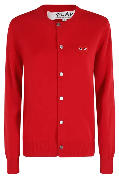 Comme Des Garçons Play Round Neck Cardigan Red Emblem