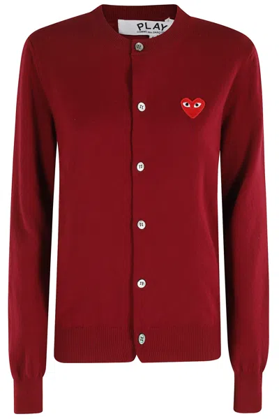 Comme Des Garçons Play Round Neck Cardigan Red Emblem