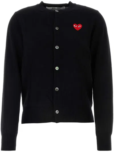 Comme Des Garçons Play Round-neck Cardigan Red Emmblem In Black