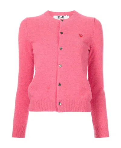 Comme Des Garçons Play Round Neck Knitted Cardigan In Pink