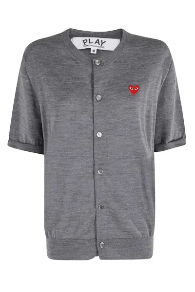 Comme Des Garçons Play Round Neck Red Emblem In Gray