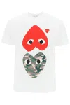 COMME DES GARÇONS PLAY COMME DES GARCONS PLAY ROUND NECK T SHIRT WITH DOUBLE HEART PRINT