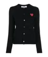Comme Des Garçons Play Overlapping Heart Wool Cardigan In Black