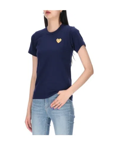 Comme Des Garçons Play Round-necked Logo T-shirt In Blue