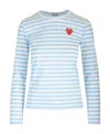 Comme Des Garçons Play Striped Heart Patch Long Sleeve T-shirt In Blue
