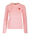 Comme Des Garçons Play Heart-motif Striped Top In Pink
