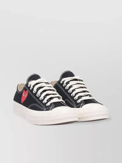 Comme Des Garçons Play Round Toe Canvas Sneakers With Contrast Stitching In White