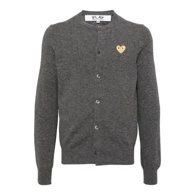 Comme Des Garçons Play Round-neck Gold Emblem Cardigan Unisex In Gray