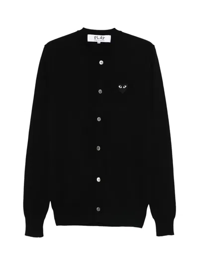 Comme Des Garçons Play Wool Cardigan With Crystal Heart In Black