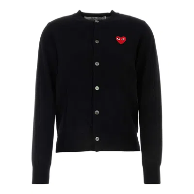 Comme Des Garçons Play Round-neck Red Emblem Cardigan Unisex In Black