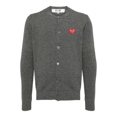 Comme Des Garçons Play Round-neck Red Emblem Cardigan Unisex In Gray