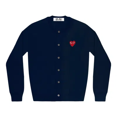 Comme Des Garçons Play Round-neck Red Emblem Cardigan Unisex In Blue