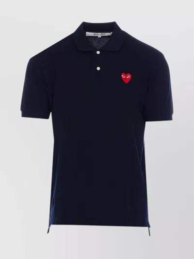 Comme Des Garçons Play Short Sleeve Polo Shirt With Embroidered Logo In Blue