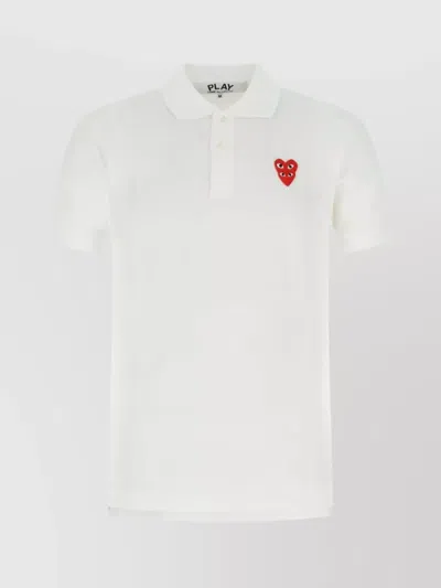Comme Des Garçons Play Short Sleeve Polo Shirt With Piquet Texture In White