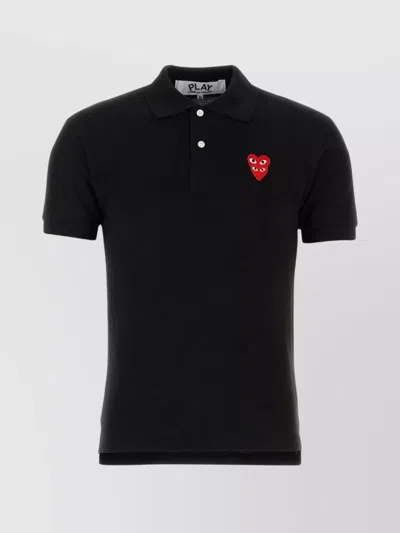 Comme Des Garçons Play Short Sleeve Ribbed Collar Polo Shirt In Black