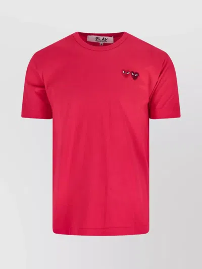 Comme Des Garçons Play Short Sleeve Top Featuring Embroidered Detail In Red