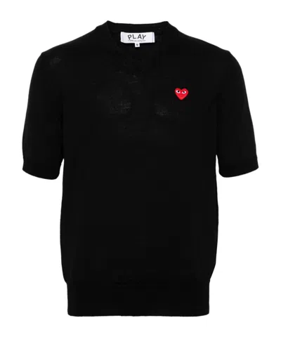 Comme Des Garçons Play Short-sleeved V-neck Sweater In Black