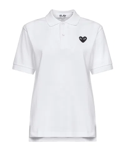 Comme Des Garçons Play Embroidered Heart Patch Polo Shirt In White