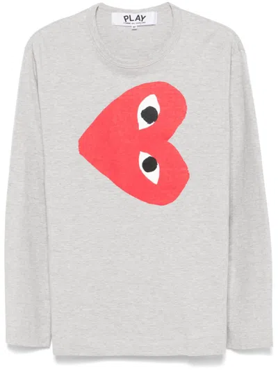 Comme Des Garçons Play Side Heart-print T-shirt In Grey