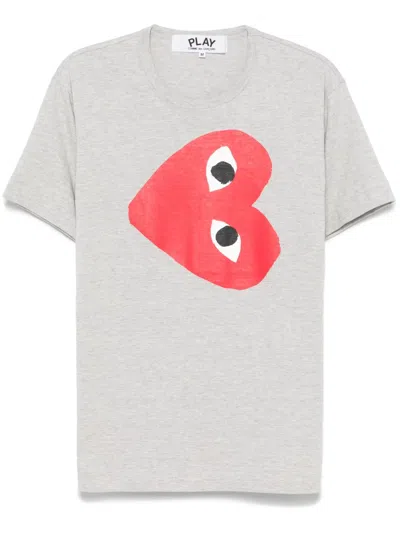 Comme Des Garçons Play Side Heart-print T-shirt In Grey
