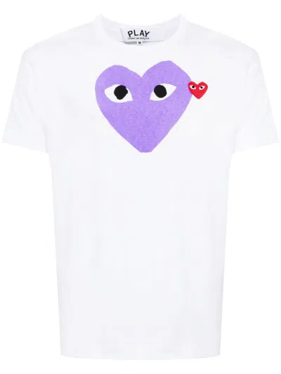 Comme Des Garçons Play Signature Heart Motif Cotton T-shirt In White