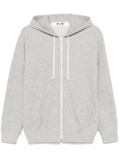 Comme Des Garçons Play Signature Heart-patch Hoodie In Grey