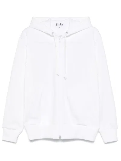 Comme Des Garçons Play Signature Heart-patch Hoodie In White