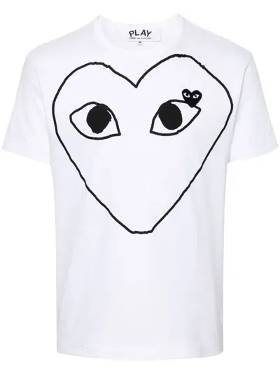 Comme Des Garçons Play Signature Heart Print Cotton T-shirt In 白色