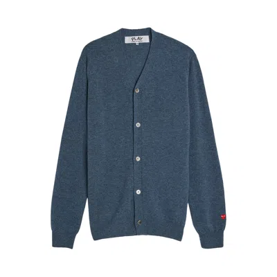 Pre-owned Comme Des Garçons Play Small Heart Cardigan 'navy' In Blue