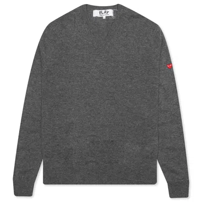 Pre-owned Comme Des Garçons Play Small Heart On Sleeve V Neck Sweater In Grey
