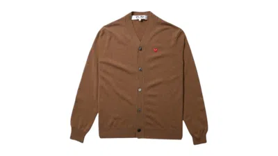 Pre-owned Comme Des Garçons Play Small Heart Patch Cardigan Sweater In Brown
