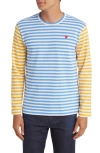Comme Des Garçons Play Bi-color Stripe Longsleeve T-shirt Blue In Blue/yellow