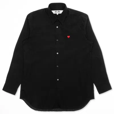 Pre-owned Comme Des Garçons Play Small Red Emblem Button Up Shirt In Black