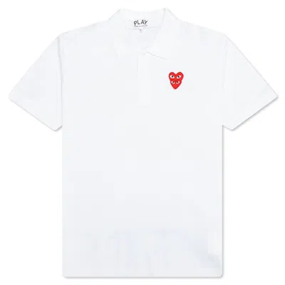 Pre-owned Comme Des Garçons Play Stacked Heart Polo Shirt In White