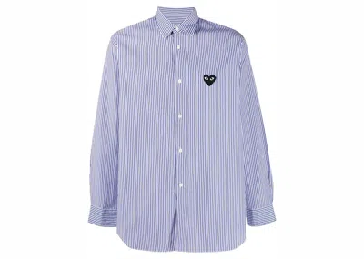 Pre-owned Comme Des Garçons Play Stripe Embroidered Logo Shirt In Blue/white