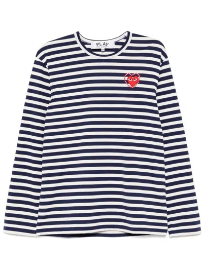 Comme Des Garçons Play Stripe T-shirt In 白色