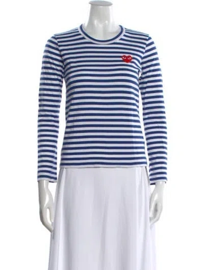 Pre-owned Comme Des Garçons Play Striped Crew Neck T-shirt In Blue
