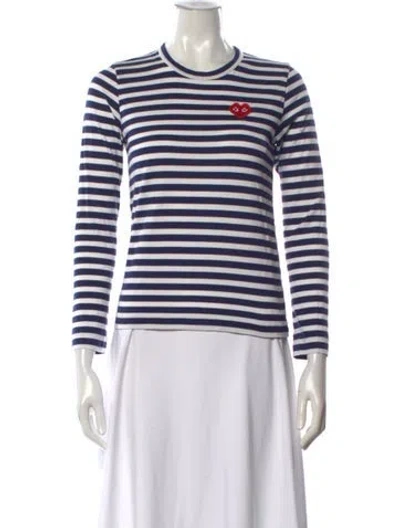 Pre-owned Comme Des Garçons Play Striped Crew Neck T-shirt In Blue