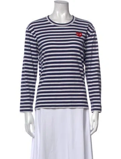 Pre-owned Comme Des Garçons Play Striped Crew Neck T-shirt In Blue