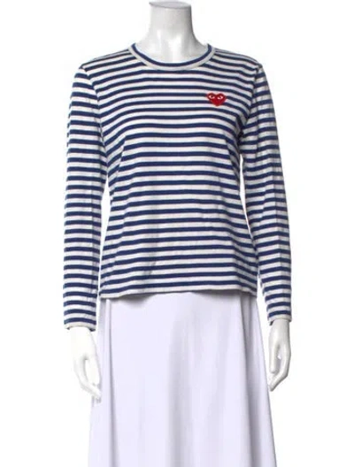 Pre-owned Comme Des Garçons Play Striped Crew Neck T-shirt In Blue
