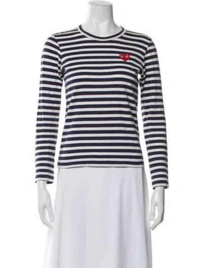 Pre-owned Comme Des Garçons Play Striped Crew Neck T-shirt In Blue/white
