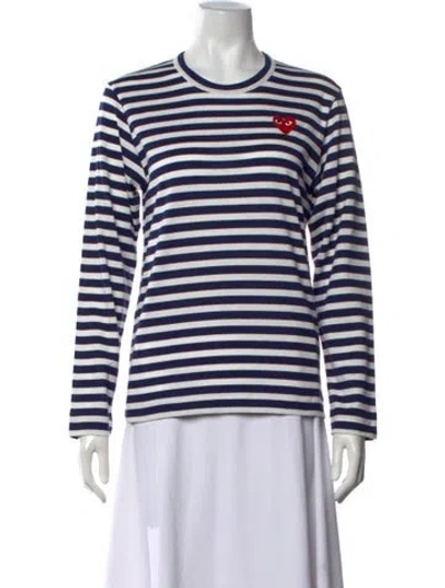 Pre-owned Comme Des Garçons Play Striped Crew Neck T-shirt In Blue/white