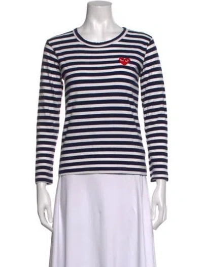 Pre-owned Comme Des Garçons Play Striped Crew Neck T-shirt In Blue/white
