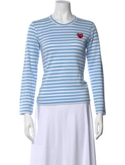 Pre-owned Comme Des Garçons Play Striped Crew Neck T-shirt In Blue/white