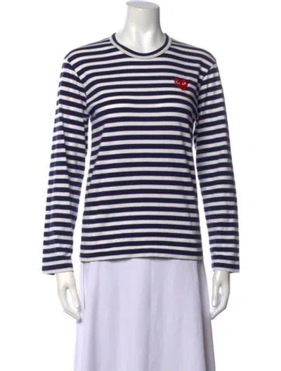 Pre-owned Comme Des Garçons Play Striped Crew Neck T-shirt In Blue/white