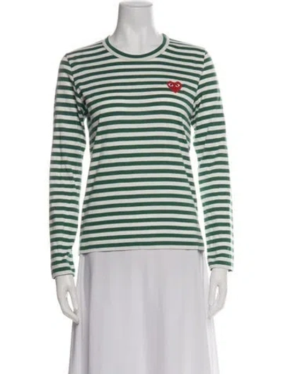 Pre-owned Comme Des Garçons Play Striped Crew Neck T-shirt In Green