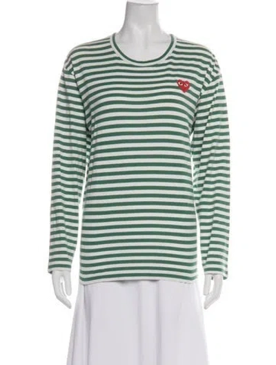 Pre-owned Comme Des Garçons Play Striped Crew Neck T-shirt In Green