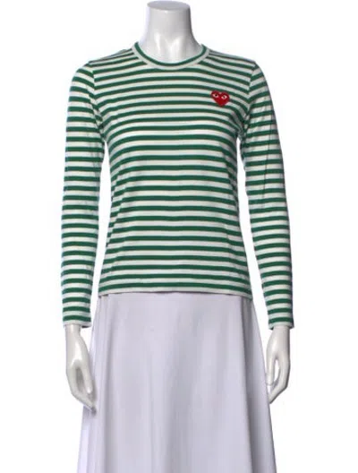 Pre-owned Comme Des Garçons Play Striped Crew Neck T-shirt In Green/white