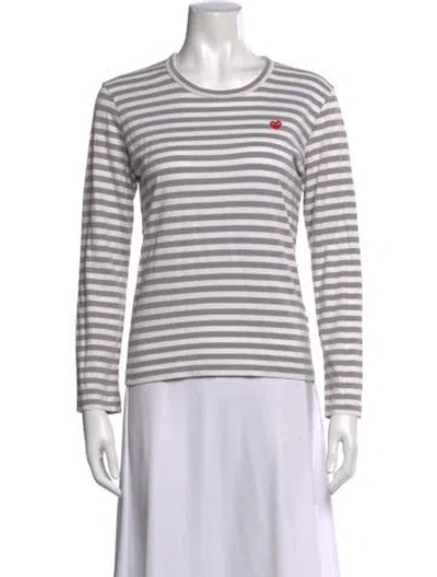 Pre-owned Comme Des Garçons Play Striped Crew Neck T-shirt In Grey/white