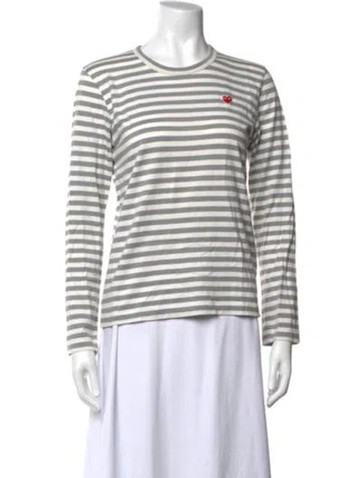 Pre-owned Comme Des Garçons Play Striped Crew Neck T-shirt In Grey/white